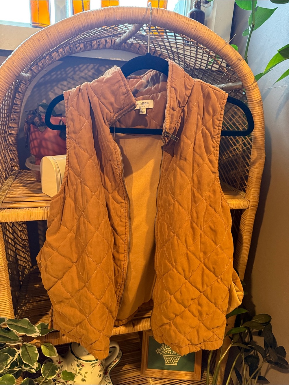 Umgee Quilted Sleeveless Vest in Camel Tan
